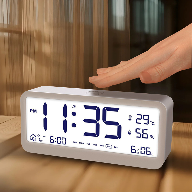 Custom Indoor Modern Home LED Digital Desk Table Clock Temperature Humidity Backlight Display Smart Alarm Clock