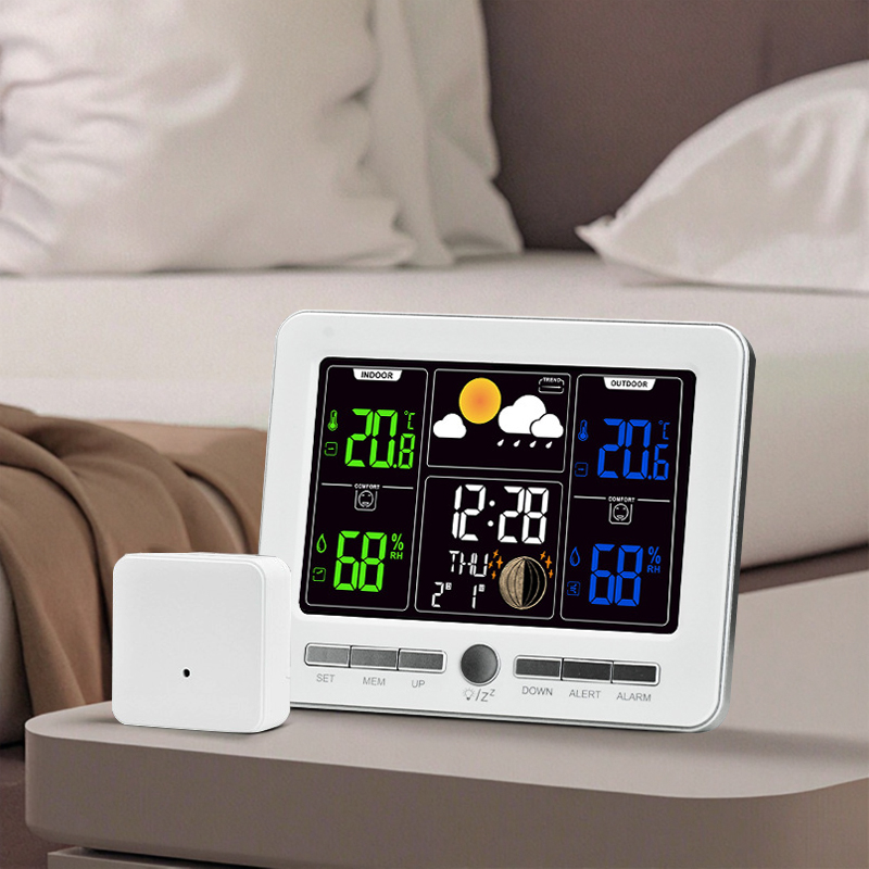 Custom Indoor Waterproof Outdoor Sensor Digital Wireless Household Thermometer Hygrometer with Time Date Alarm Clock